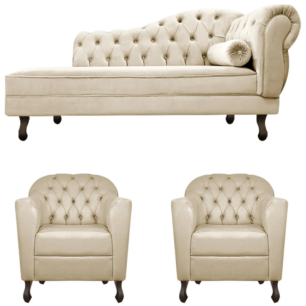 Kit Diva Recamier Diana 130cm Lado Esquerdo e 02 Poltronas Julia Corano - ADJ Decor