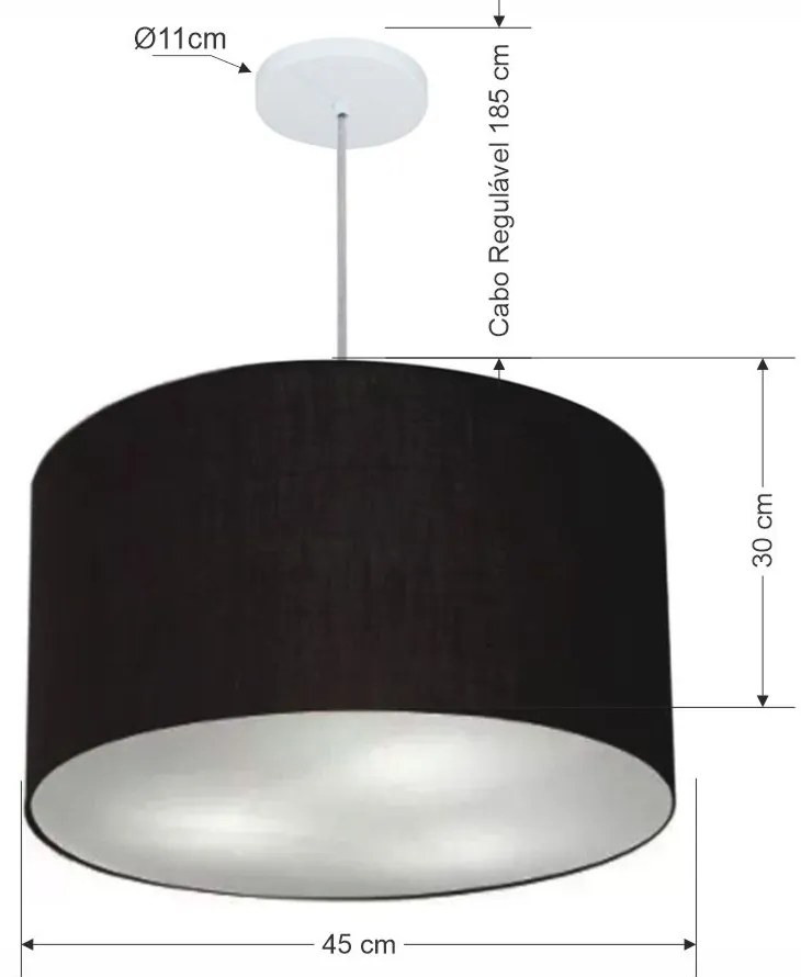 Lustre Pendente Cilíndrico Md-4257 Cúpula em Tecido 45x30cm Preto - Bivolt