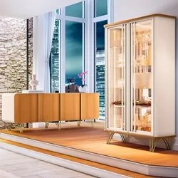 Balcão Buffet Piacente Com Cristaleira Alvora H01 Off White/Cinamomo -