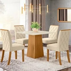 Conjunto Mesa de Jantar Inês Com 4 Cadeiras Vitória H02 Nature/Off Whi