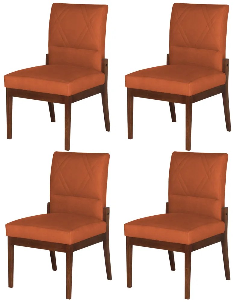 Conjunto 4 Cadeiras De Jantar Aurora Base Madeira Maciça Estofada Suede Telha
