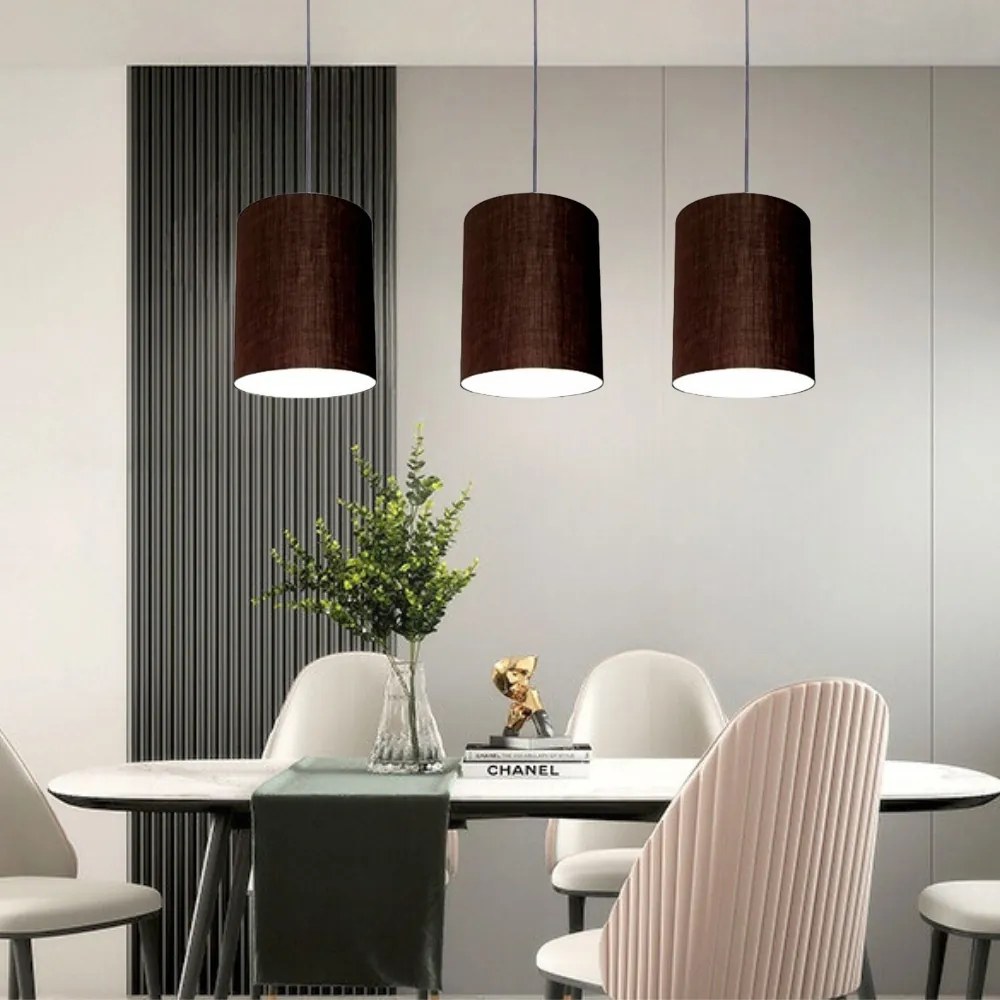 Lustre Pendente Cilíndrico Md-4036 Cúpula em Tecido 30x31cm Café - Bivolt