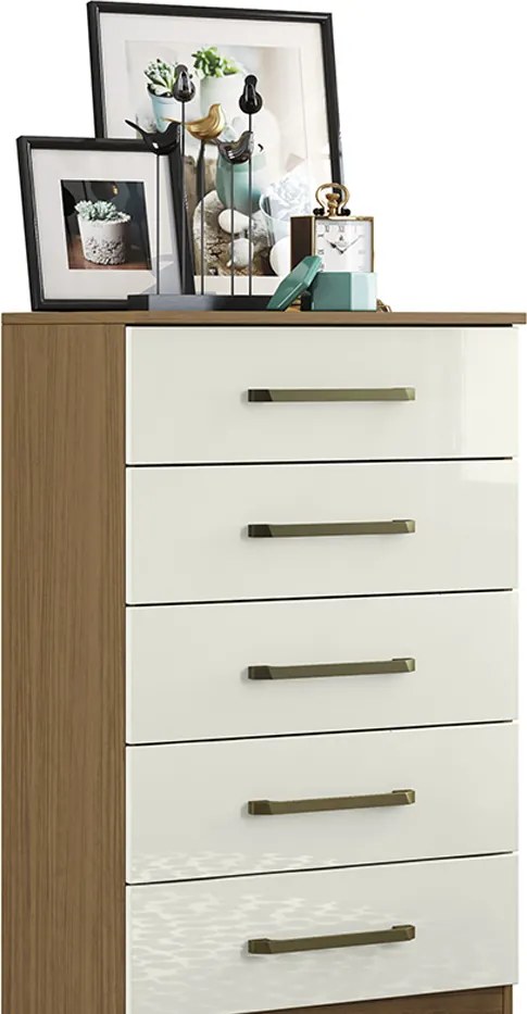Cômoda para Quarto com 5 Gavetas 61cm Ingrid A09 - D'Rossi - Atacama e Off White
