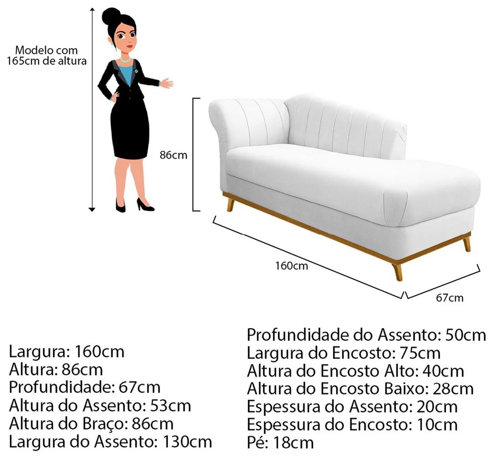 Recamier Vanessa 160cm Lado Esquerdo Suede Branco - ADJ Decor