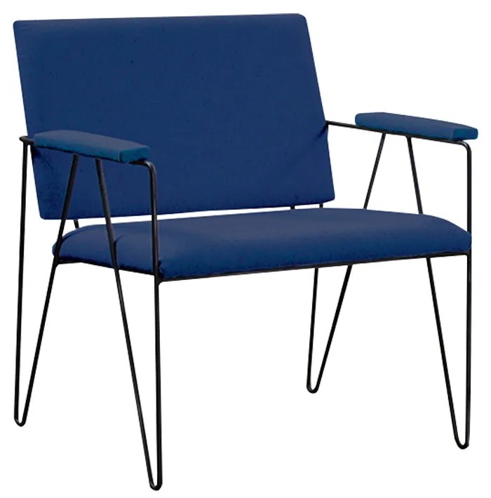 Poltrona Decorativa Base em Aço Preto Eslovenia Linho Azul Marinho G17 - Gran Belo
