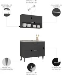 Armário de Cozinha CP01 Com Pia 100cm Pérola Z34 Preto      - Mpozenat