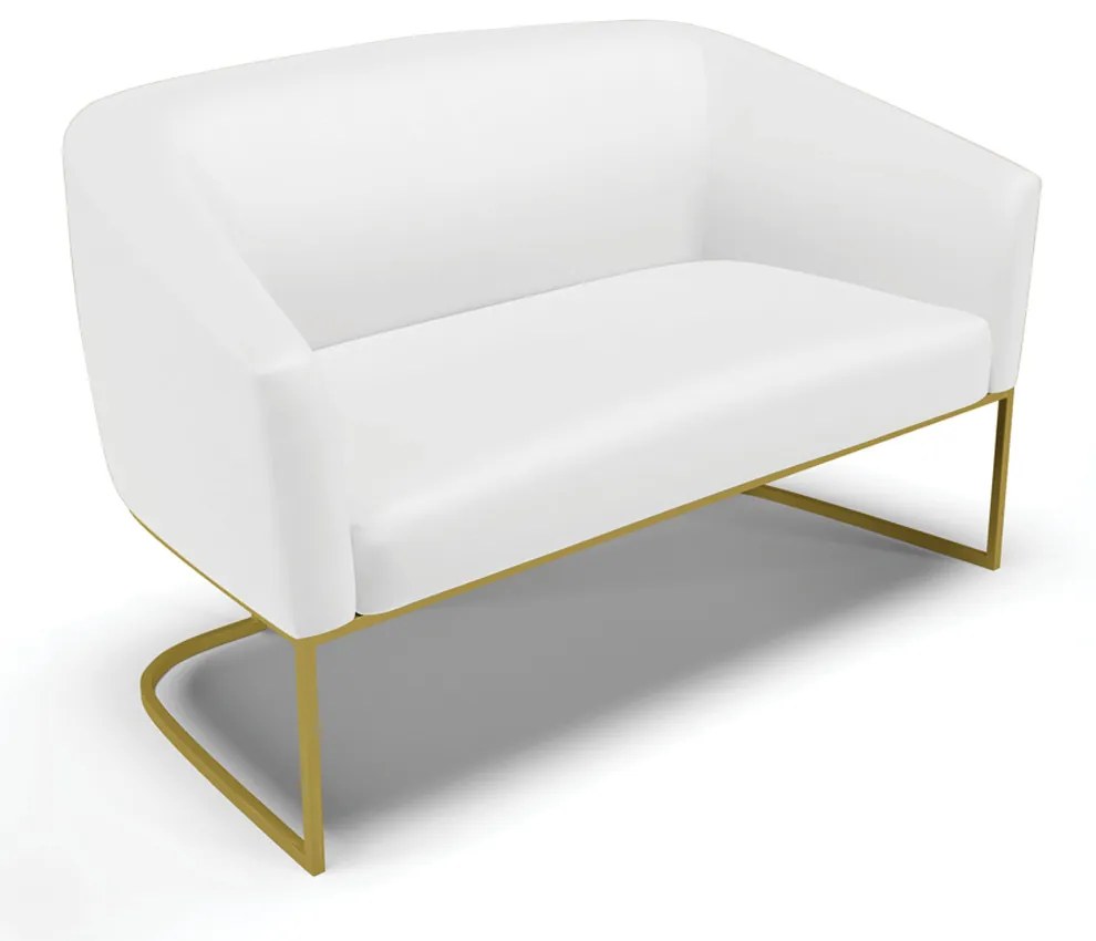 Namoradeira e 2 Poltronas Industrial Dourado Stella Sintético D03 - D'Rossi - Branco