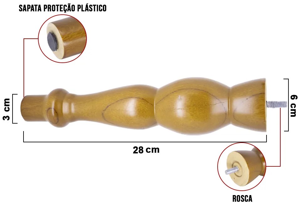 Pé Torneado Veneza Castanho 28 cm - D'Rossi