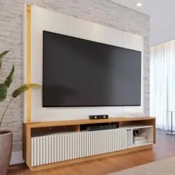 Estante Painel TV 75 Pol Com LED 200cm Mafra Freijó/Off White C05 - Mp