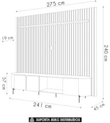 Painel TV 75 Pol Ripado 275cm e Bancada Ariane D04 Off/Cedro - Mpozena