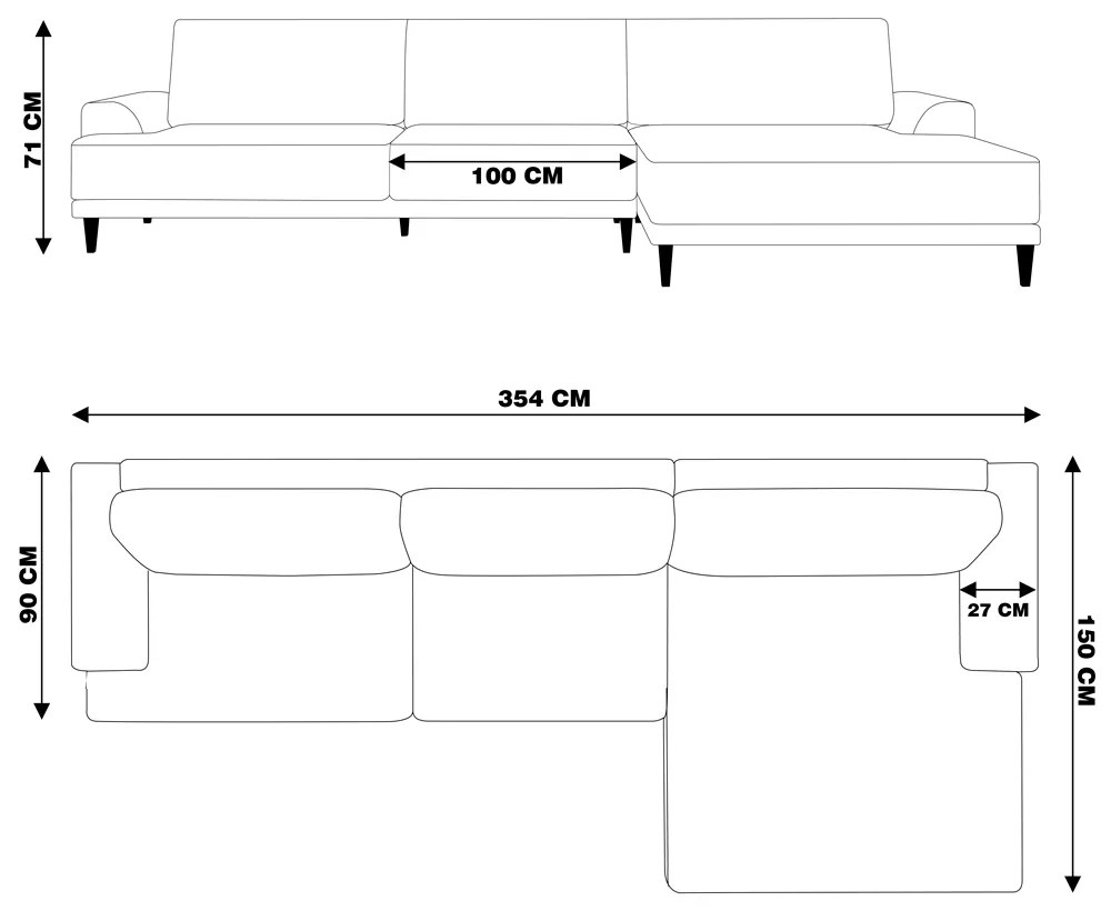 Sofá com Chaise Direita 354cm Índico Linho Marrom G52 - Gran Belo
