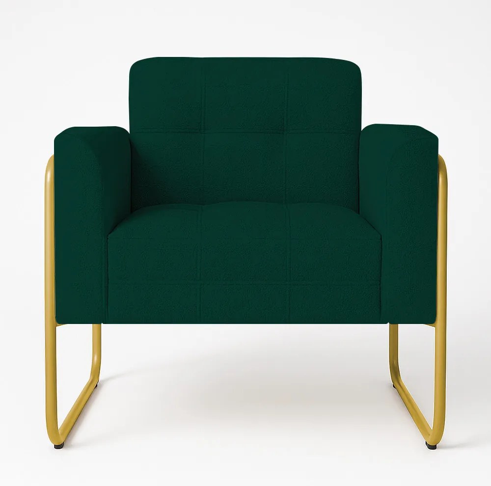 Poltrona Sala Industrial Alta Tubo Dourado Elisa Bouclê D03 - D'Rossi - Verde