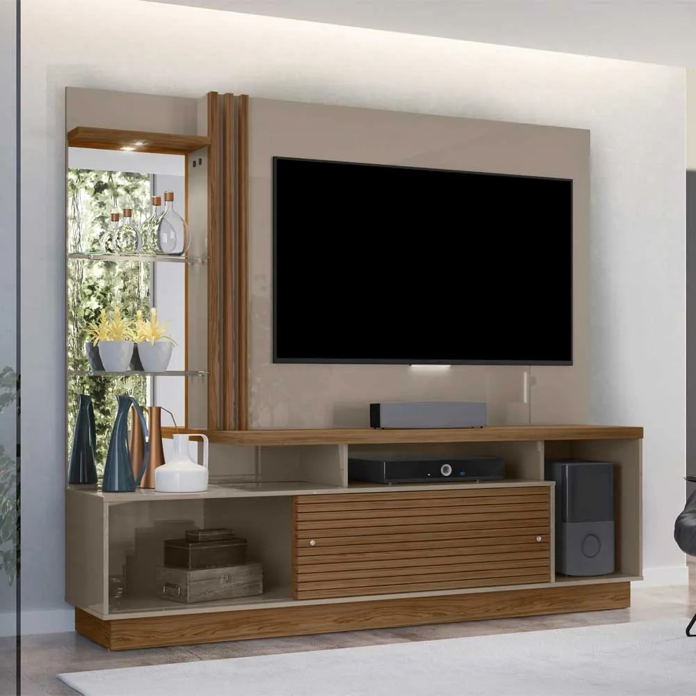 Home Theater Stall 2 Portas 2 Prateleiras Iluminação LED MDP até 60 Fendi/Naturale G97 - Gran Belo