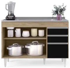 Balcão Gabinete com Pia Inox 120cm Michigan Castanho/Preto - Lumil