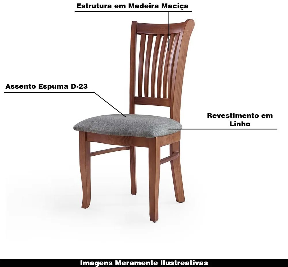 Kit 6 Cadeiras Decorativa Sala de Jantar Madeira Maciça Bakeri Linho Cinza/Imbuia G42 - Gran Belo