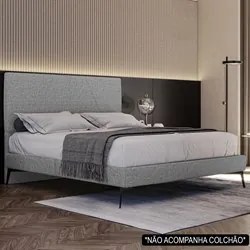 Cama Casal Queen com Cabeceira 165cm Pés Metálicos Elisa S05 Linho Cin