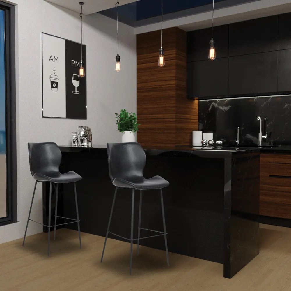 Banqueta Base Aço Fixa Naboo PU Preto G56 - Gran Belo