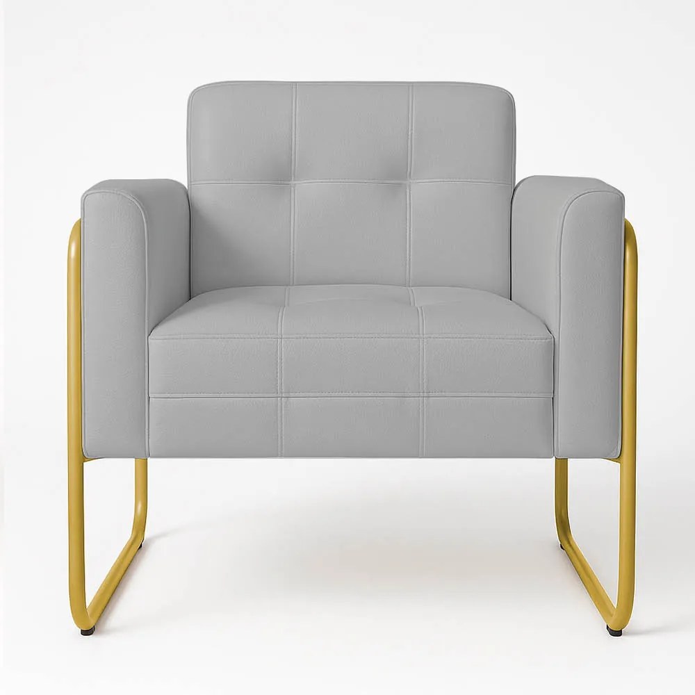 Poltrona Sala Industrial Alta Tubo Dourado Elisa Sintético D03 - D'Rossi - Cinza