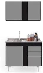 Armário Aéreo Indiana e Balcão Gabinete 100cm com Pia Inox Luziania Pr
