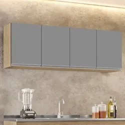 Armário Aéreo 160cm 4 Portas Nevada Castanho/Cinza - Lumil Móveis