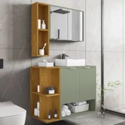 Gabinete Banheiro Cuba e Espelheira Lizzi Pistache/Naturalle B02 - Mpo