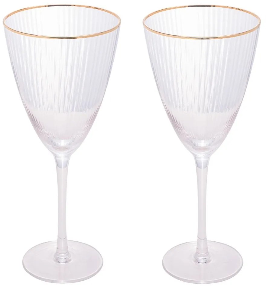Jogo 2 Taças De Vinho De Vidro Com Borda Dourada Lines 400ml 29129 Wolff