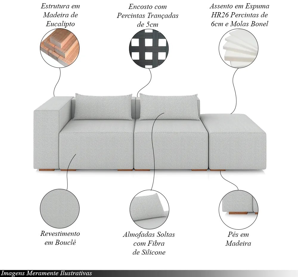 Sofá Versátil Sala de Estar Atlanta 378cm Modulado Bouclê Cinza G52 - Gran Belo