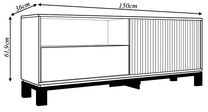 Bancada Átomo 150cm para TV até 55 com Porta de Correr Ripada e Gaveta MDP Sued/Freijo G11 -  Gran Belo