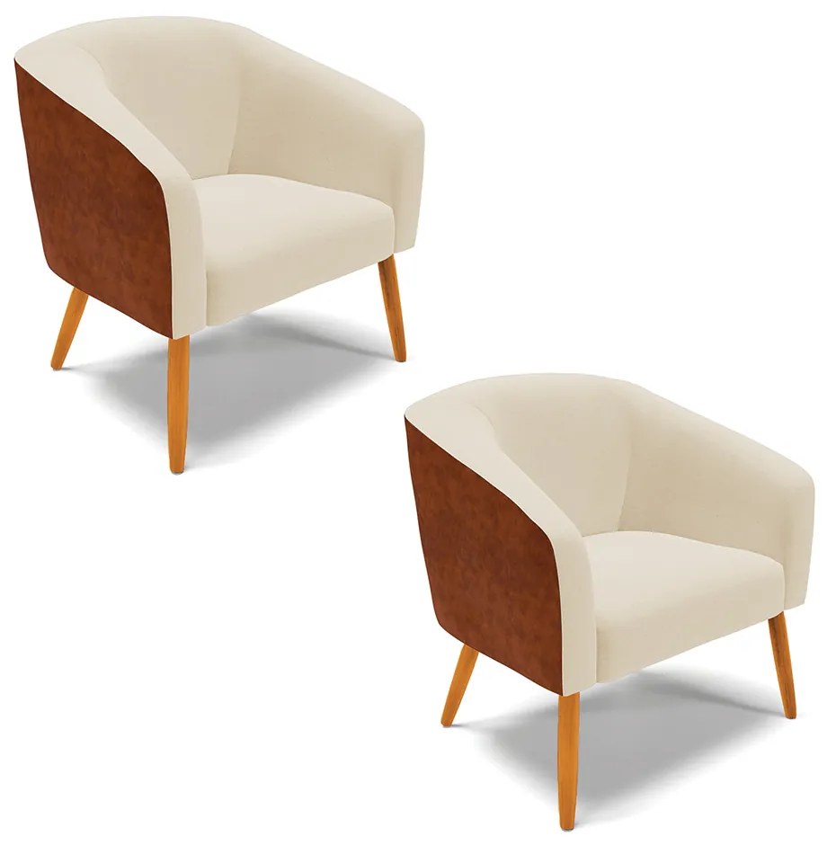 Cadeira Sala Jantar Pé Palito Castanho kit 2 Stella Sintético PU Nozes/Linho D03 - D'Rossi - Bege