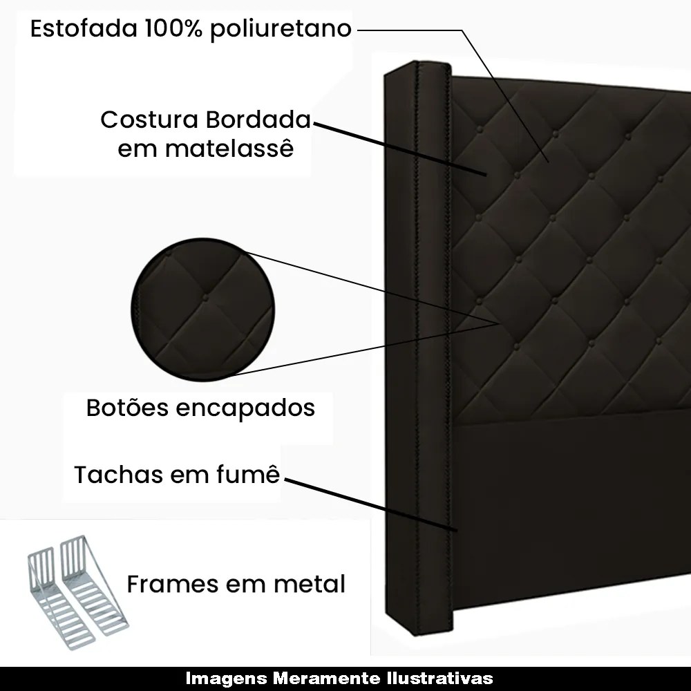 Cabeceira Decorativa Casal 1,64M Loewe PU Marrom G63 - Gran Belo