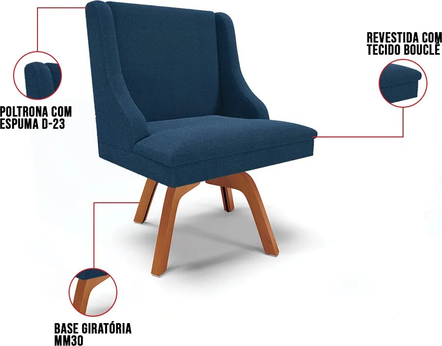 Cadeira Sala de Jantar Giratória MM35 Liz Bouclê D03 - D'Rossi - Azul