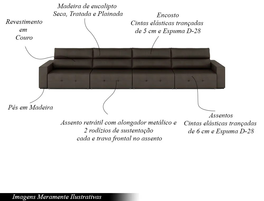 Sofá Retrátil 8 Lugares 524cm 4 Módulos Nero Couro Marrom G52 - Gran Belo