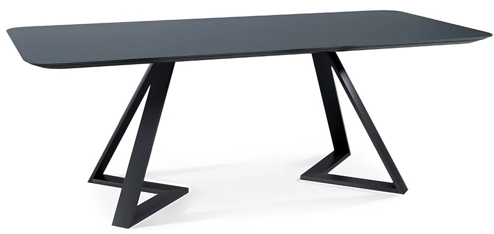 Mesa Sala de Jantar 6 Lugares 200cm Tampo de Vidro Efron Preto G13 - Gran Belo