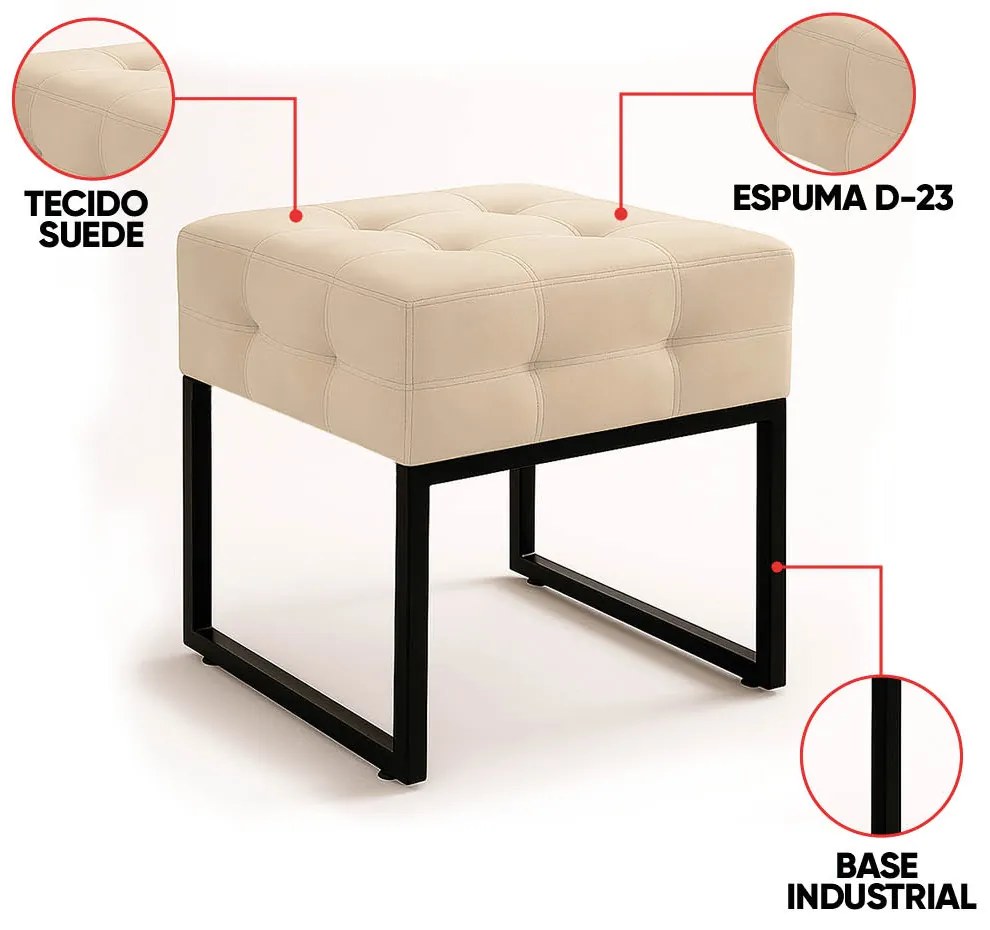Puff Sala Decorativo Industrial Kit 2 Elisa Suede D03 - D'Rossi - Bege