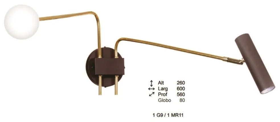 Arandela Choice Dupla Articulada 56X60X26Cm 1Xg9 / 1Xmr11 - Old Artisa... (GRAFITE / DOURADO BRILHO, CRISTAL (Transparente))