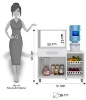 Armário Multiuso Irlanda com Fruteira e Nicho Micro-Ondas Branco/Preto
