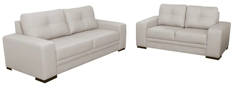 Jogo de Sofá 2 e 3 Lugares Sala de Estar Milano Couro Off White G58 - Gran Belo