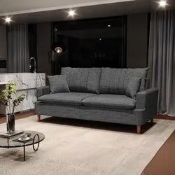 Sofá Living 3 Lugares 200cm com Almofadas Veras D05 Linho Cinza Escuro
