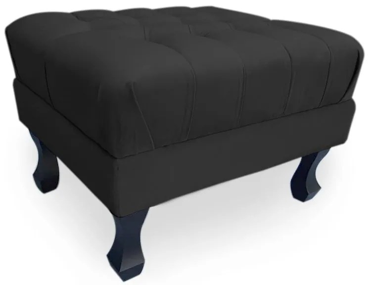 Puff Baú Decorativo Luis XV Capitonê 60x50cm Suede Preto - Sheep Estofados - Preto