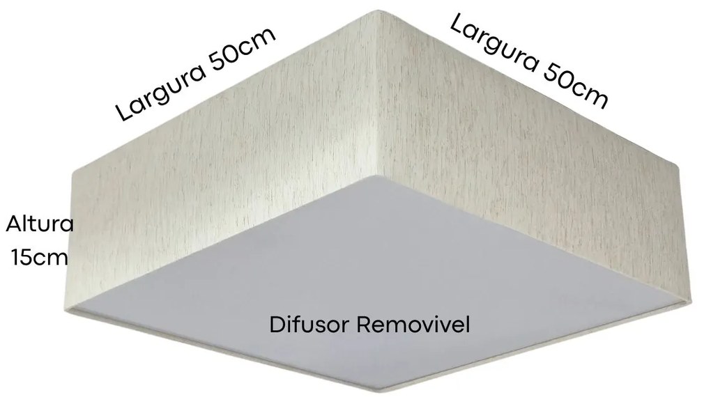 Plafon Quadrado Md-3002 Cúpula em Tecido 50x50x15cm Linho Bege - Bivolt