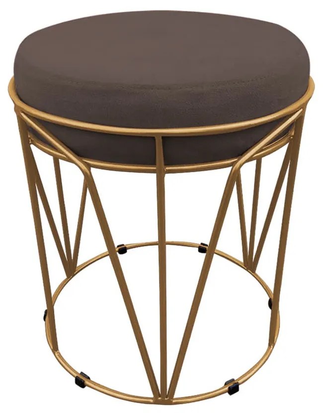 Puff Multiuso com Mesa Babu 2 em 1 Suede Base Dourado D'Rossi - Marrom