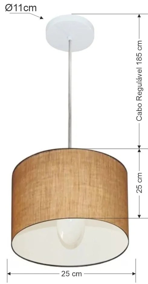 Lustre Pendente Cilíndrico Md-4201 Cúpula em Tecido 25x25cm Palha - Bivolt