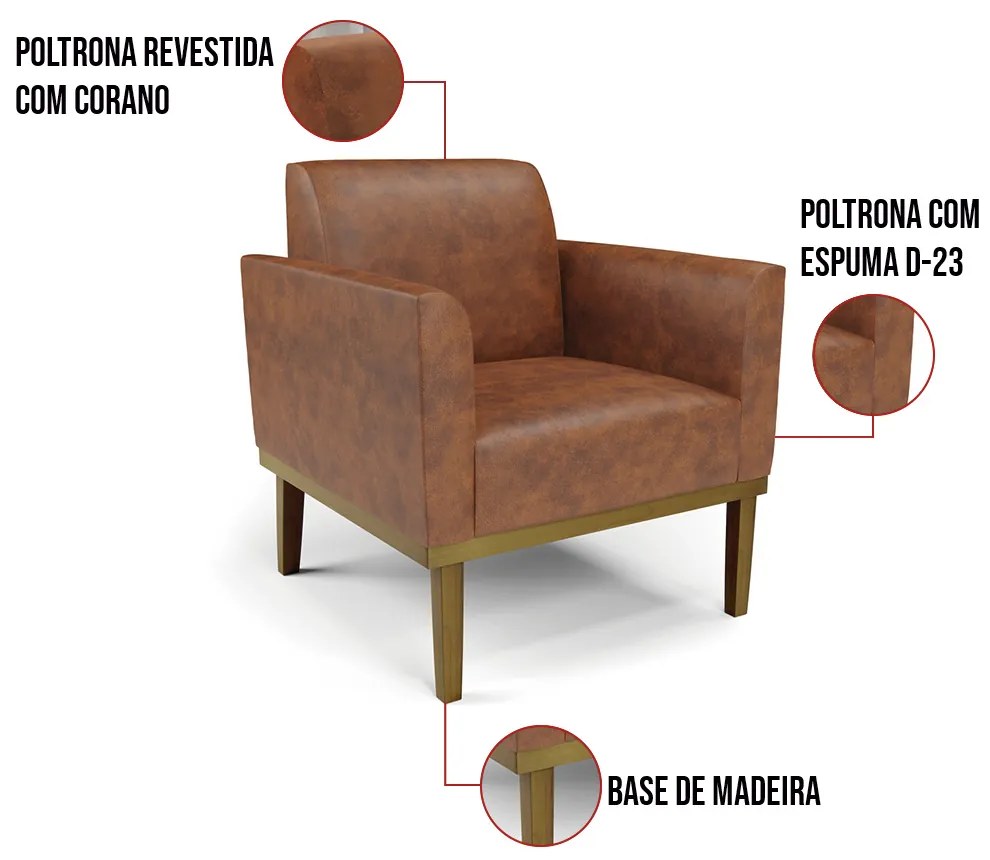 Poltrona Sala Decorativa Kit 2 Marisa Base de Madeira Sintético Pu Nozes D03 - D'Rossi