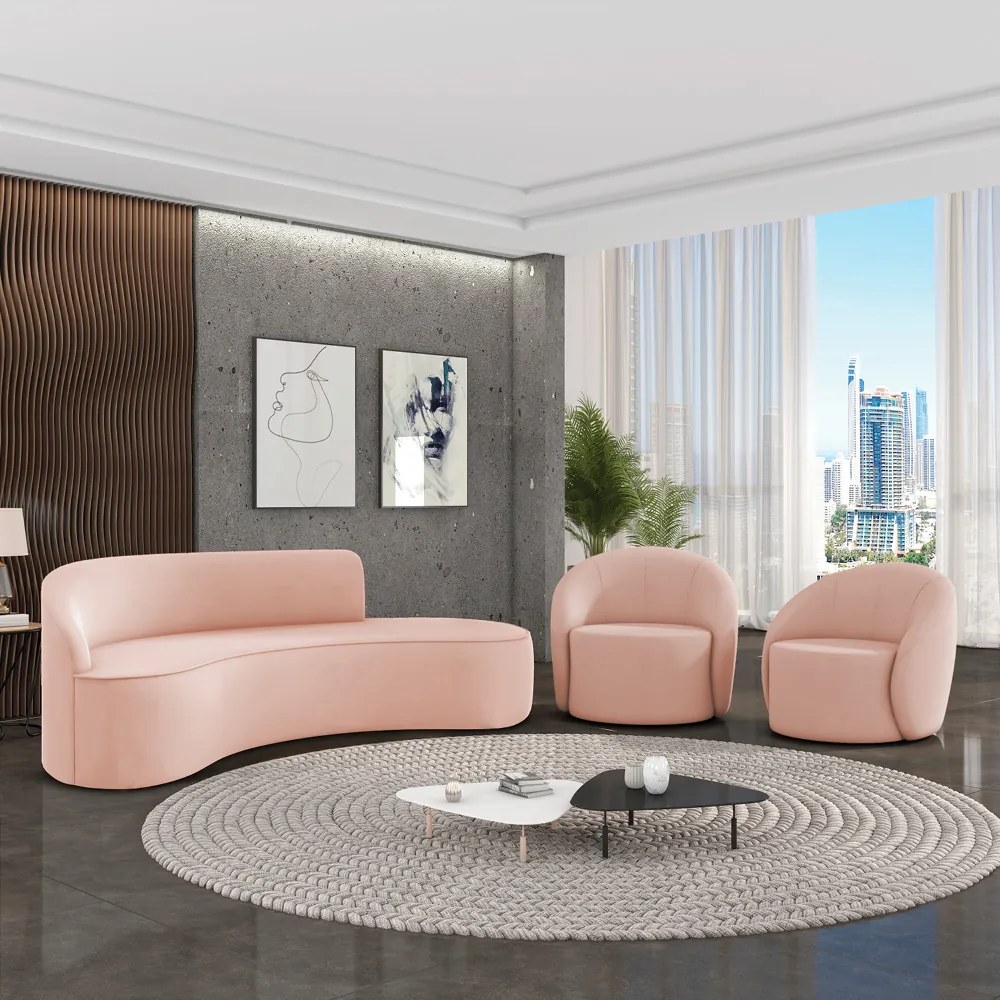 Sofá 4 Lugares Orgânico 220cm Morgan e 2 Poltronas Lua Veludo D03 - D'Rossi - Rose