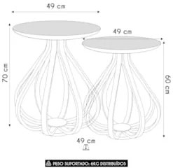Mesa Canto Apoio com Pés de Madeira Kit 2 Orlando Preto E05 - Mpozenat