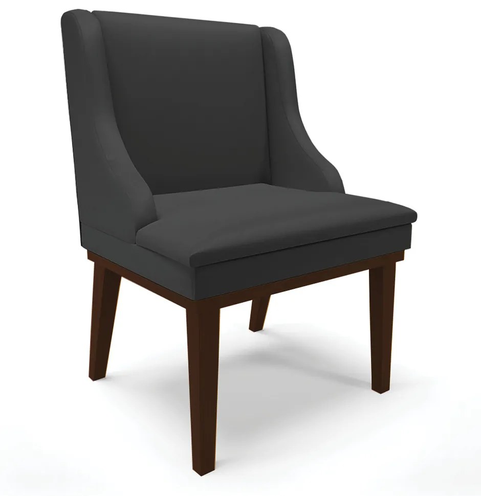 Cadeira de Jantar Liz Corino Base Fixa Madeira Tabaco D03 - D'Rossi - Preto