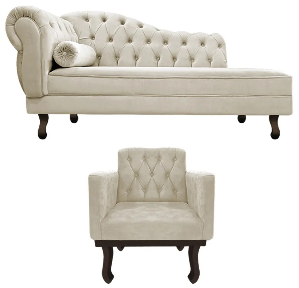 Kit Diva Recamier Diana 130cm Lado Direito e 01 Poltrona Classic Linho - ADJ Decor