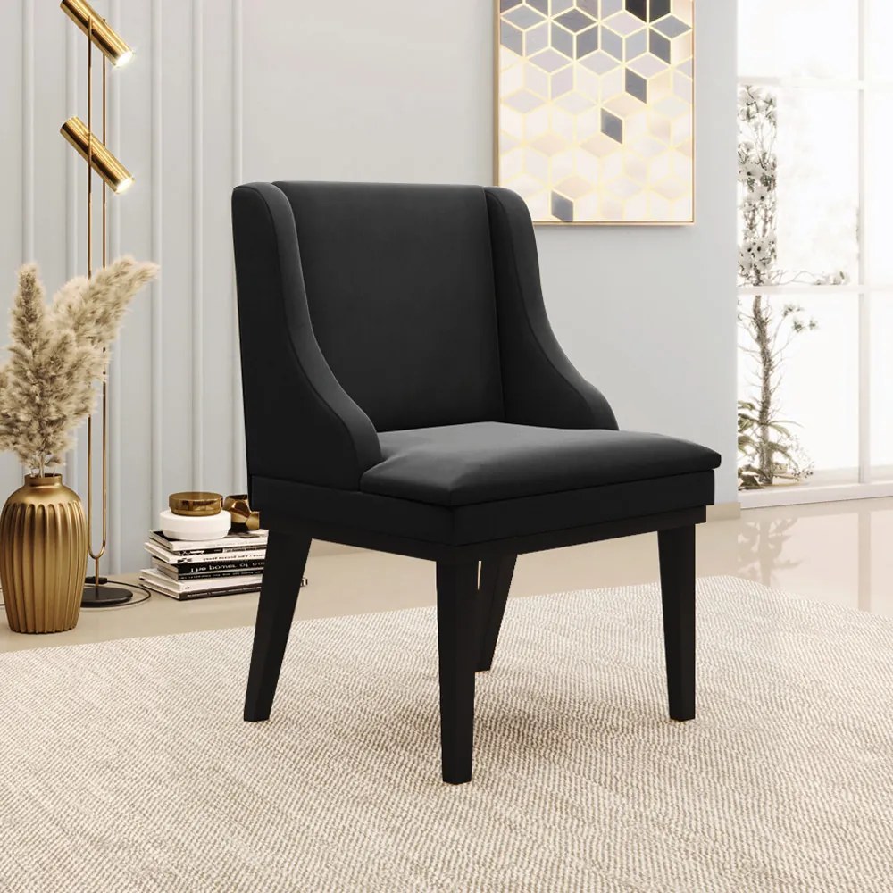 Kit 5 Cadeiras Decorativas Sala de Jantar Base Fixa de Madeira Firenze Suede Preto G19 - Gran Belo