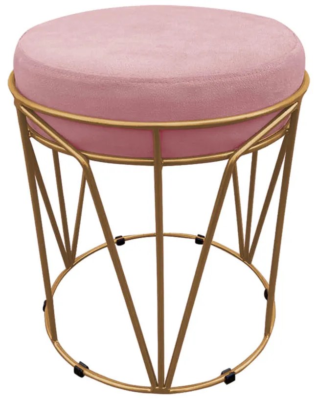 Puff Multiuso com Mesa Babu 2 em 1 Suede Rose Base Dourado - D'Rossi