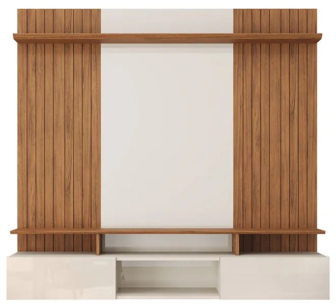 Painel Suspenso Ripado Decorativo Vilgax TV 65" Portas Basculantes OffWhite/Freijó G18 - Gran Belo